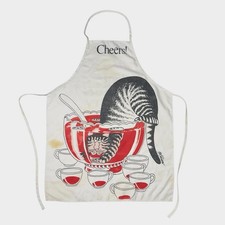 Vintage B Kliban Cat Apron Cheers Punch Bowl Cat Graphic White Kitchen picture