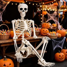 5.4ft Giant Halloween Human Skeleton Poseable Full Life Size Decor Party Prop US picture
