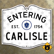 Entering Carlisle Massachusetts city limit highway marker road sign 1950 18x16 picture