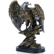 10.25 Tall Patriotic Eagle On Rocks Statue Wild Bird Eagle Decorative Bronze picture
