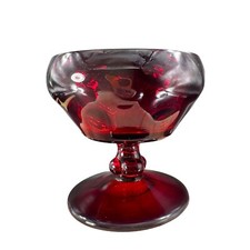 Vintage Ruby Red Goblet Drinking Glass Coin Dot Barware Stemware Single Glass picture