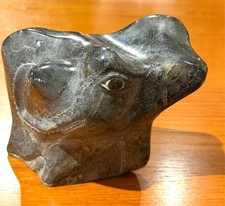 LARGE HEAVY Vintage Inuit Eskimo Native Soapstone Frog Carving Signed Levi Smith picture