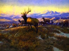 The Exalted Ruler Print – Charles M. Russell – Western Landscape with Elk 1912 picture