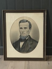 Antique Crayon Portrait 1800s Victorian Man Charcoal Drawing Berkeley CA Frame picture