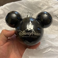 Disney Parks Authentic Original Large Mickey Icon Black Glitter Glass Ornament picture
