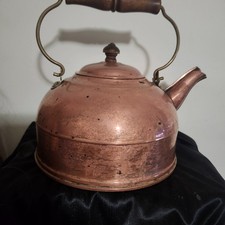 Vintage Revere Ware Copper Tea Kettle Pot Wood Handle Farmhouse Decor & Daily Sh picture