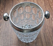 Large Antique Cut Crystal & Silverplate Ice Bucket - Wine Champagne Chiller - 9
