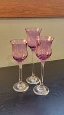 PARTYLITE ROYAL LUSTRE 3 PC PURPLE GLASS STEM CANDLE HOLDERS 7