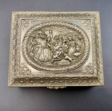 Repousse Metal Trinket Box Japan Silver Tone Renaissance 3.5 x 3