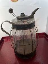 1800's OIL LAMP CAGE STYLE RIPPLED CLEAR GLASS KEROSENE JUG picture