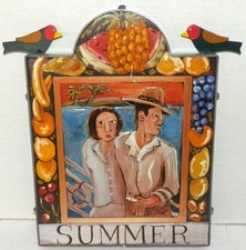 Nancy Thomas Plaque Folk Art Seasons Summer Fruits Tropical Cruise Ship 1994 picture