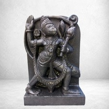 12 Inch Black Granite Dancing Hanuman Statue Handmade Hindu God Idol picture