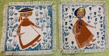 2 Vtg MCM Jangaard Denmark Cotton Cocktail Napkins Textiles Ladies Flowers picture