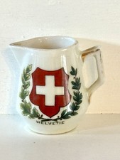 VINTAGE MINIATURE SWITZERLAND CREST INSIGNIA CERAMIC PITCHER picture
