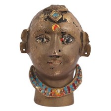 Antique Finish Handmade Brass Tribal Lady Face With Rich Patina Figurine Statue picture