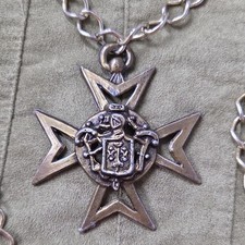Vintage 1867 Cochrane Family Crest Brass Badge Scottish Pendant, Religious Theme picture