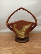 Vintage 1942 Brown Roseville Foxglove Basket 375-12  12x11x6.5” picture