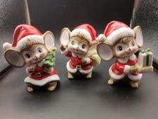 3 PC Vtg HOMCO HOME INTERIORS 5405 Christmas SANTA MICE Ceramic Figurines 3.75 picture