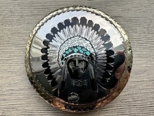 Vintage Turquoise Native American Chief G S Signed Buckle picture