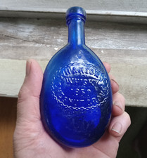 RARE COBALT WHARTON'S 1850 CHESTNUT GROVE WHISKEY TEARDROP POCKET FLASK NICE picture