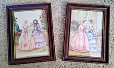 2  VTG Godey’s Fashions 1845 1846   Embroidered Framed Print 5x7 Canvas In Frame picture