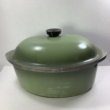 Vintage 6 qt CLUB Aluminum Oval Roaster Green Lid Logo Dutch Oven 14.5” picture