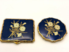 Vintage Stratton of England Floral Enamel Gold Tone Compact & Cigarette Case picture