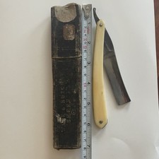 Antique Edward Barnes & Sons Sheffield Straight Razor & Case Bone Handle picture