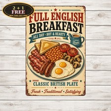English Breakfast Kitchen Cafe Retro Metal Tin Sign Wall Decor picture