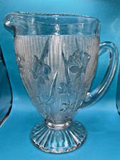 Jeanette Iris & Herringbone Pitcher Depression Glass 56 oz Footed Stem Vintage picture