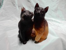 Daum Crystal Pate de Verre Amber and Black Kitten Pair Figurine in original box picture
