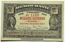 1932 DEMOCRATIC NATIONAL CONVENTION - Chicago -Delegate or Alternate Floor Pass picture