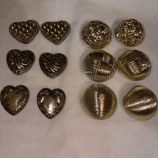 Vintage Gold Tone Button Covers 6 Heart & 6 Round With Designs picture