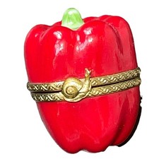 Rochard Limoges France Red Bell Pepper Porcelain Trinket Box Snail Clasp picture