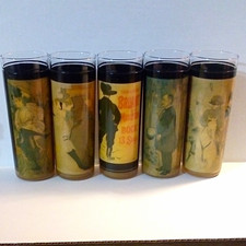 Vtg Toulouse Lautrec Highball Glasses Set 5 Vue-Lon Ware MCM Barware *FREE SHIP* picture