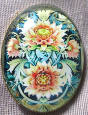 XL GLASS DOME FLOWER SERIES BUTTON - UNUSUAL CLUSTER FLOWERS W BLUE-GREEN STEMS picture