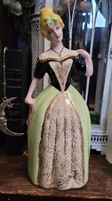 1949 Vintage 11 Inch Victorian Lady Figurine in Green Black Gold Gilt Dress picture