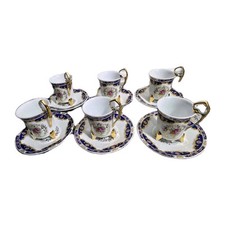 Vintage Yau Shing Fine Porcelain Demitasse Cups & Saucers Floral 6 Sets picture