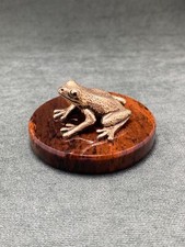 Art Deco Frog Figurine Cast Bronze Statuette Sculpture Base In Obsidian Stone picture
