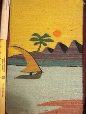 Primative Kilim Woven Wool Tapestry...Sailboat & Pyramid Landscape...11.5
