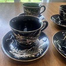 4 Vintage Dragon Ware Painted Dragon demitasse Tea Cups & Saucers Made in Japan picture