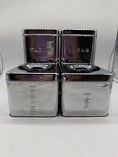 Vintage 1950’s Lincoln Beautyware Chrome Canister Set MCM Tea Coffee Sugar Flour picture