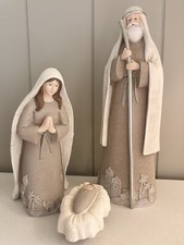 Vtg GANZ Holy Family Figurine Nativity Neutral Faux Knit Resin Christmas 10” 3pc picture