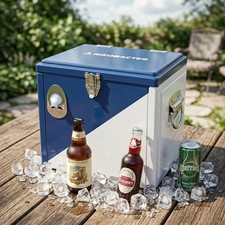 Yakimoto Vintage 16Qt Portable Metal Cooler Box for Camping, Rare -Reflex Blue picture