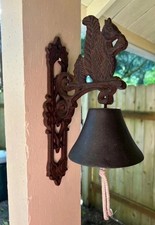 Vintage Cast Iron Squirrel Bell Wall Mount 9 Inch Outdoor Cabin decor  picture