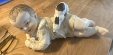 Antique 11” Gebrüder Heubach German Bisque Porcelain Piano Baby W/ Rabbit Bunny picture