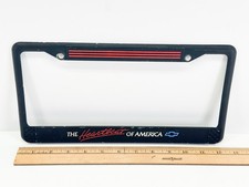 Vintage 1980's Chevrolet THE HEARTBEAT OF AMERICA Metal License Plate Frame VHTF picture