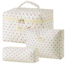 HBselect Quilted Makeup Bag 3Pcs Cotton Large Travel Organizer picture