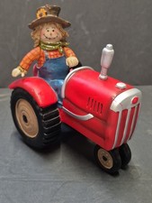 Vintage Scarecrow Driving Red Tractor Fall Thanksgiving Decor Figurine picture