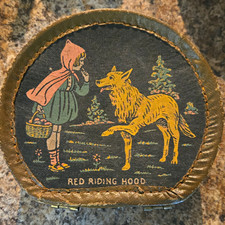 Vintage Little Red Riding Hood Oval Leather & Metal Box Case Lidded Handle picture